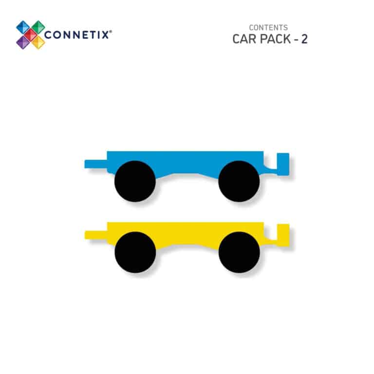 Prezentarea conținutului pachetului Connetix Car Pack 2 piese